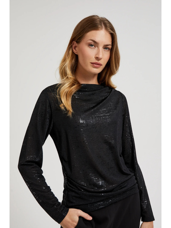 Moodo Fekete fodros nyakú hosszú ujjú blúz