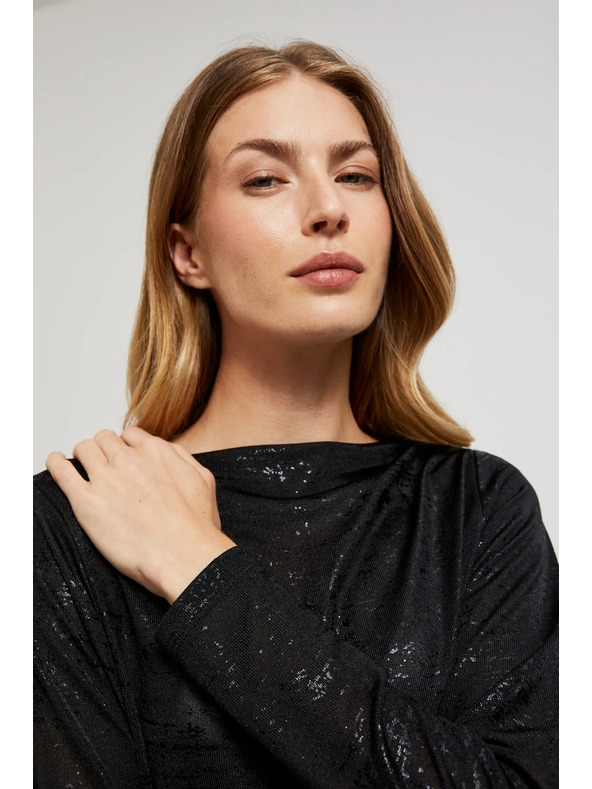 Moodo Fekete fodros nyakú hosszú ujjú blúz