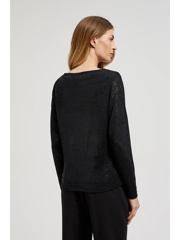 Moodo Fekete fodros nyakú hosszú ujjú blúz