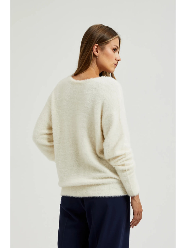 Moodo Fehér pulóver V-nyakkal