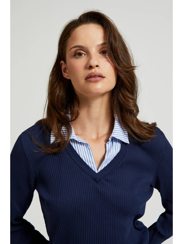 Moodo Sötétkék pulóver inggallérral