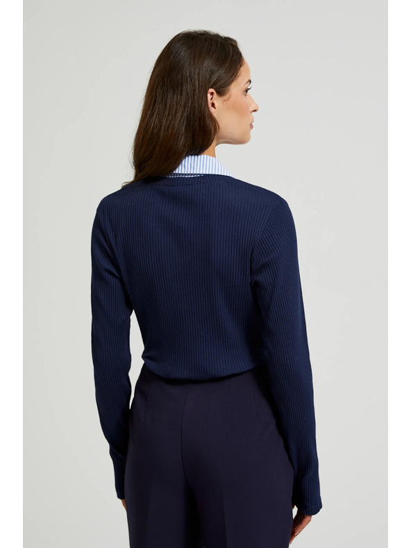 Moodo Sötétkék pulóver inggallérral