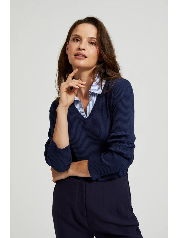 Moodo Sötétkék pulóver inggallérral