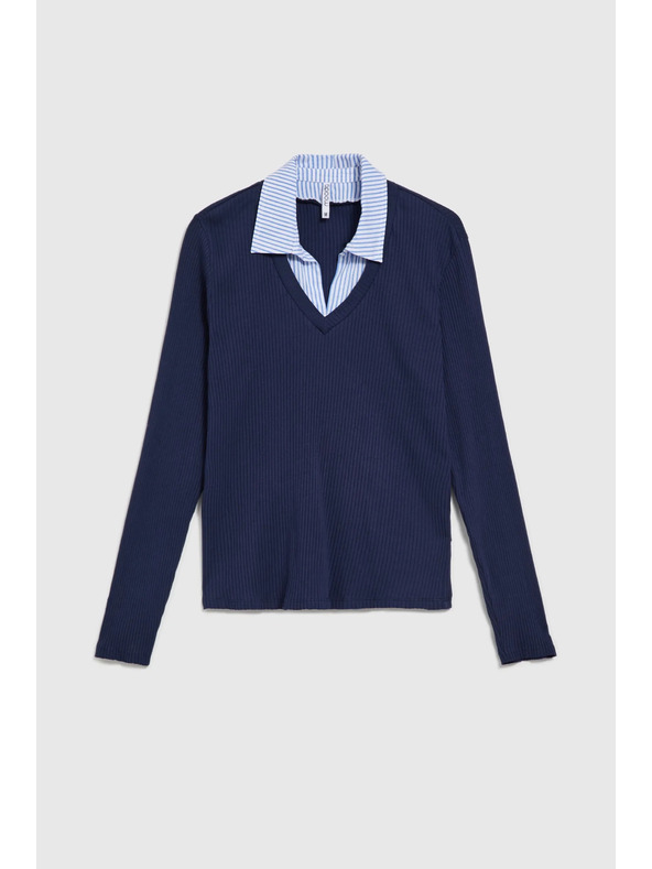 Moodo Sötétkék pulóver inggallérral