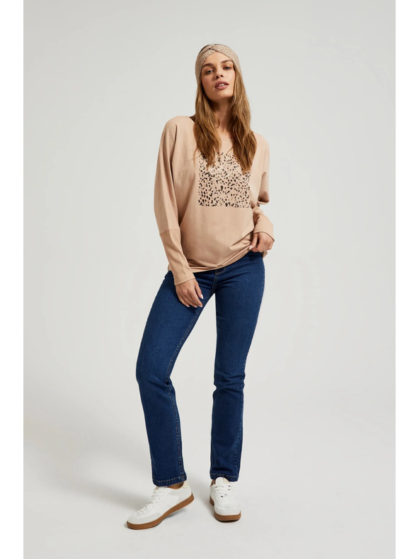 Moodo Világos barna női hosszú ujjú felső