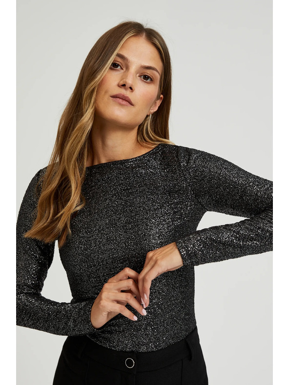 Moodo Fekete csillogó hosszú ujjú felső