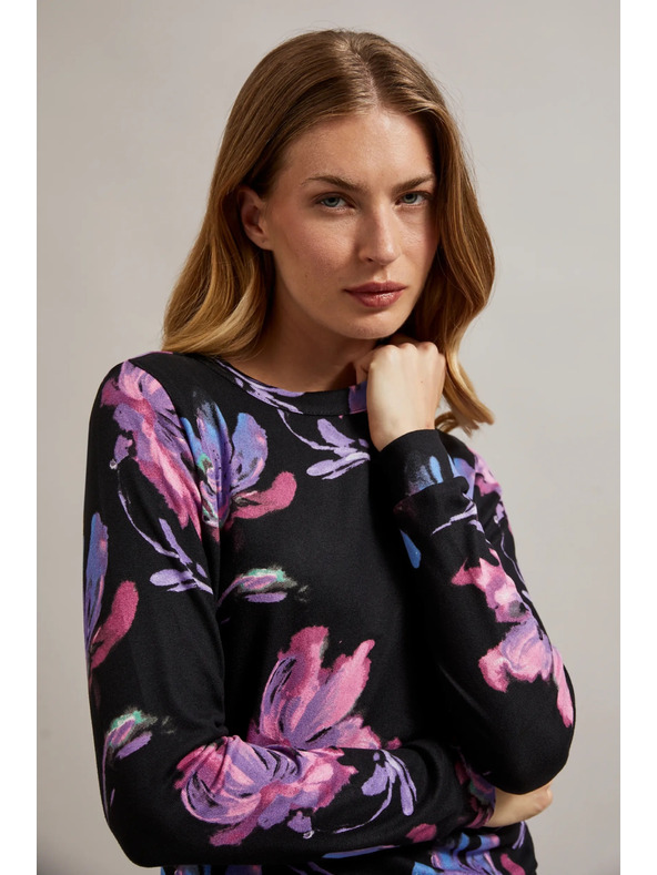 Moodo Lila-fekete virágos pulóver