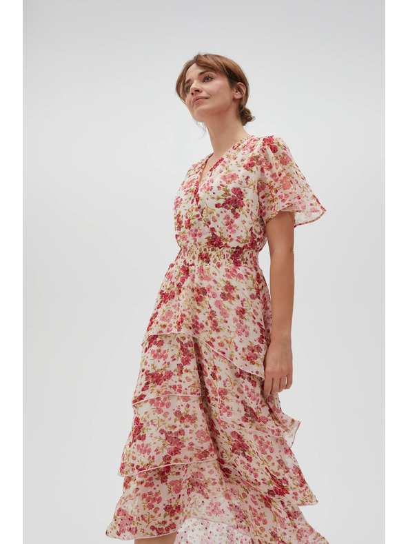 Moodo Fehér-piros virágos Moodo női ruha