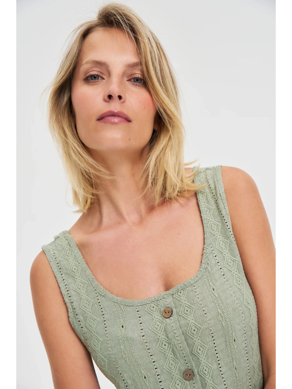 Moodo Olíva mintás ujjatlan felső gombokkal