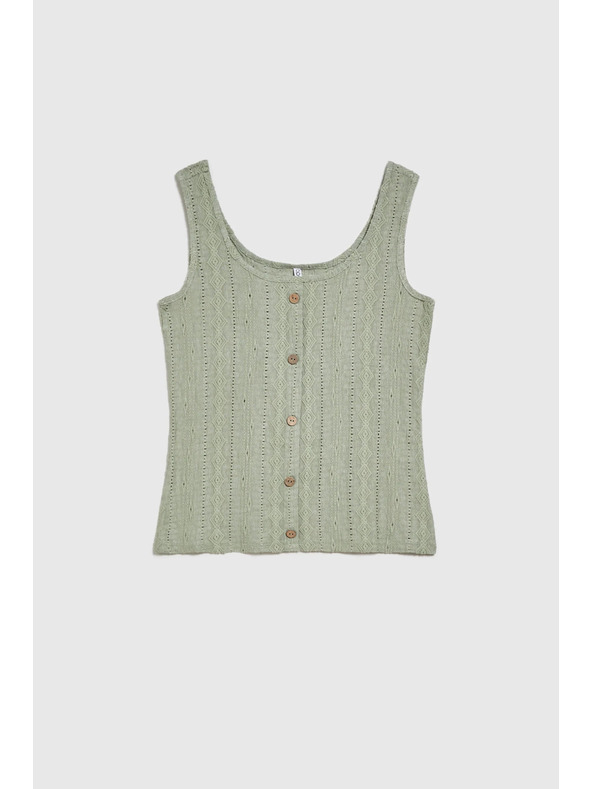 Moodo Olíva mintás ujjatlan felső gombokkal