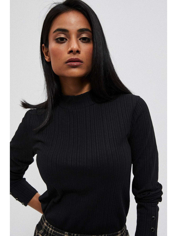 Moodo Fekete bordázott hosszú ujjú póló