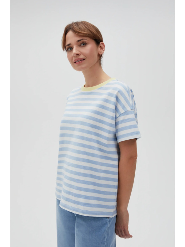 Moodo Kék-fehér csíkos póló sárga gallérral