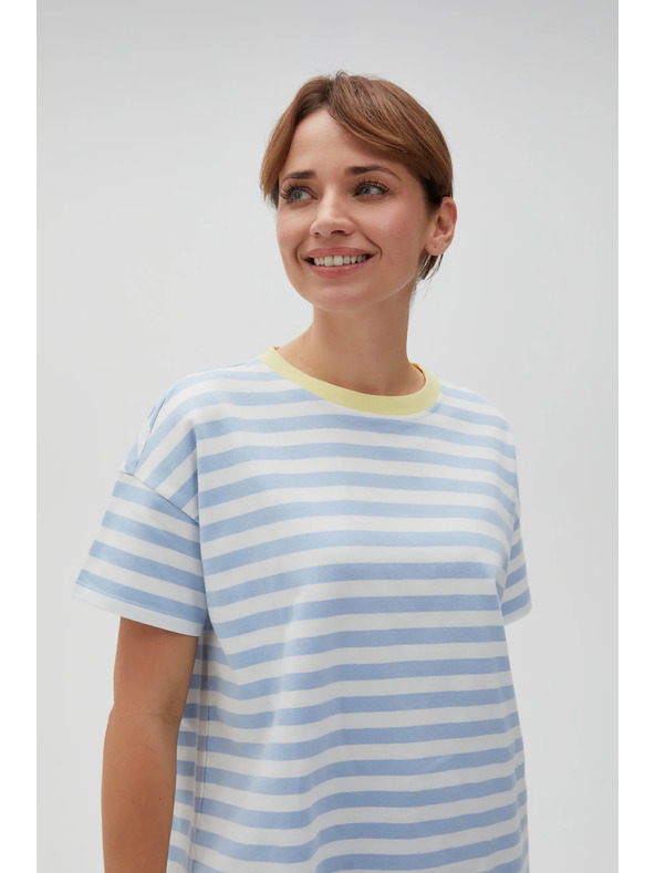 Moodo Kék-fehér csíkos póló sárga gallérral