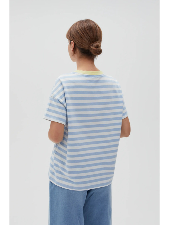 Moodo Kék-fehér csíkos póló sárga gallérral
