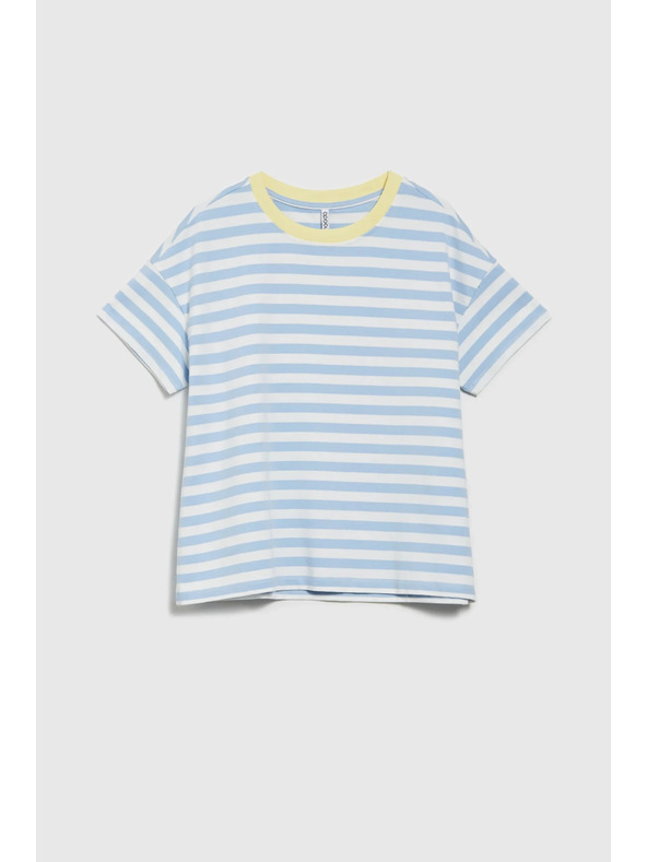 Moodo Kék-fehér csíkos póló sárga gallérral