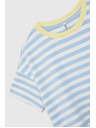 Moodo Kék-fehér csíkos póló sárga gallérral
