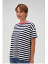 Moodo Kék-fehér csíkos póló rózsaszín gallérral