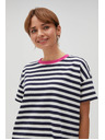 Moodo Kék-fehér csíkos póló rózsaszín gallérral