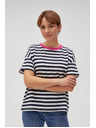Moodo Kék-fehér csíkos póló rózsaszín gallérral