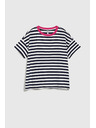 Moodo Kék-fehér csíkos póló rózsaszín gallérral