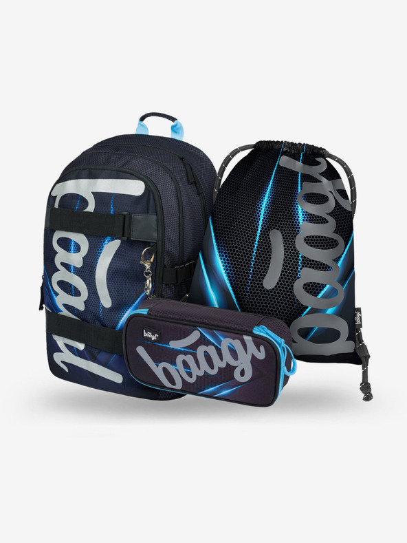 BAAGL  Fekete 3 szett skate bluelight: hátizsák, tolltartó, táska Baagl