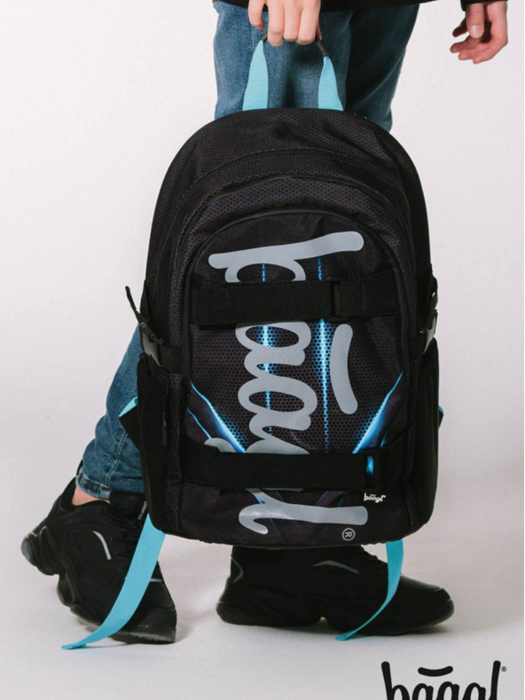 BAAGL  Fekete 3 szett skate bluelight: hátizsák, tolltartó, táska Baagl