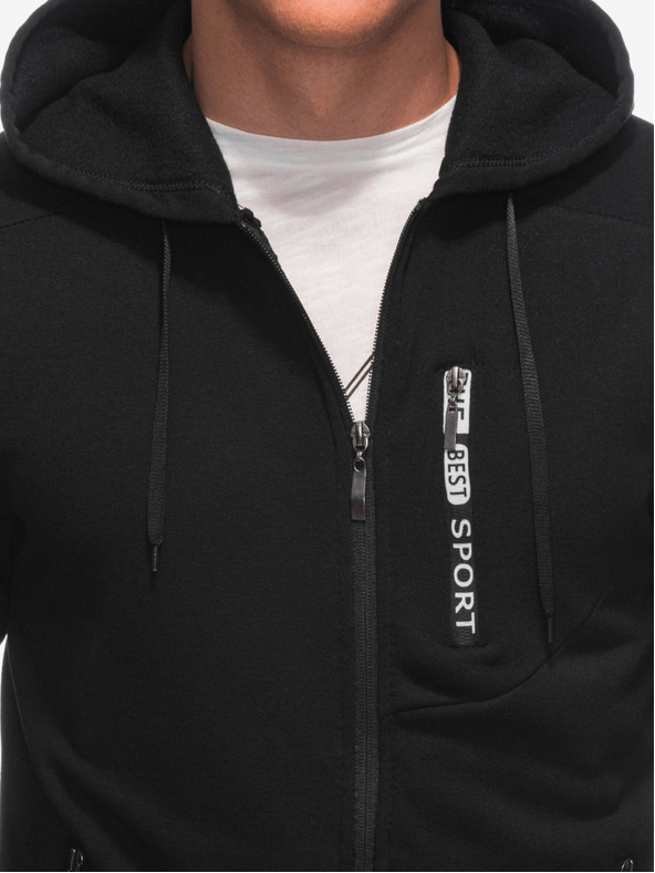 Edoti Fekete férfi kapucnis, cipzáras férfi melegítőfelső Edoti