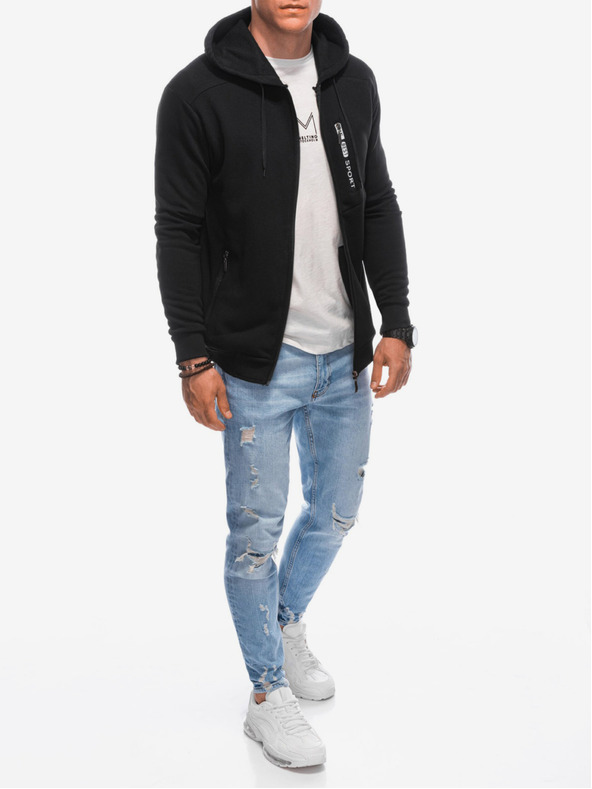 Edoti Fekete férfi kapucnis, cipzáras férfi melegítőfelső Edoti