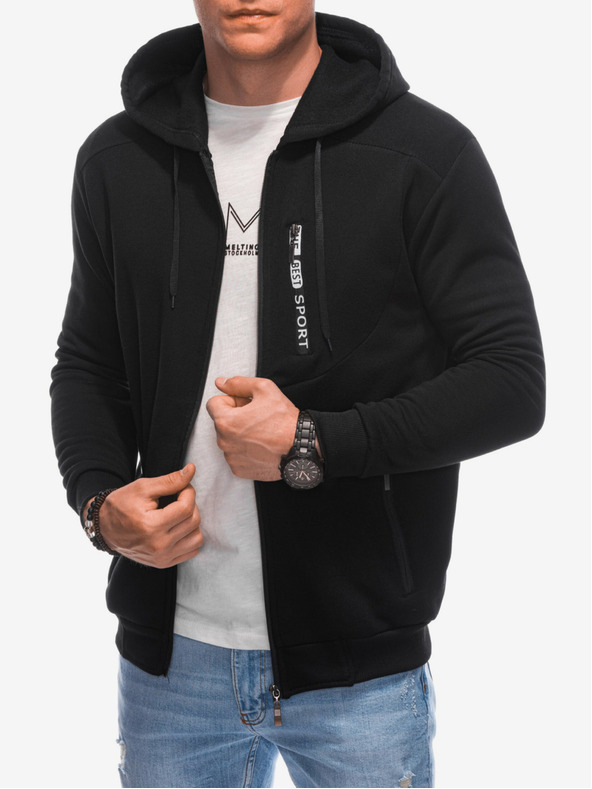 Edoti Fekete férfi kapucnis, cipzáras férfi melegítőfelső Edoti
