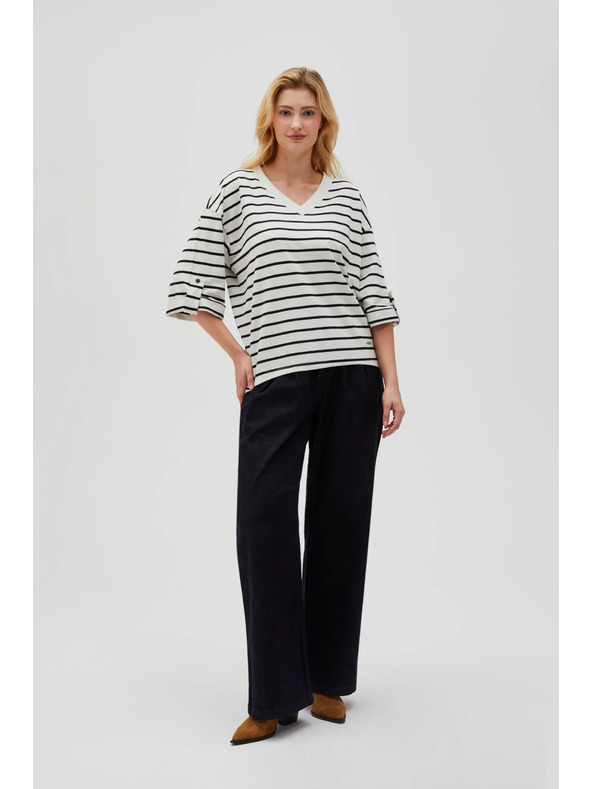 Moodo Fehér-fekete csíkos laza póló