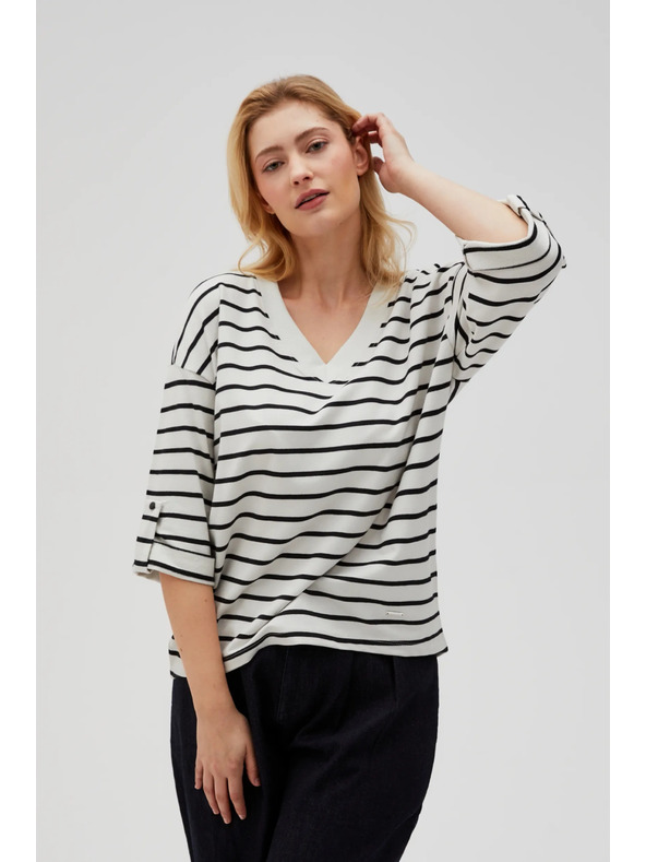 Moodo Fehér-fekete csíkos laza póló