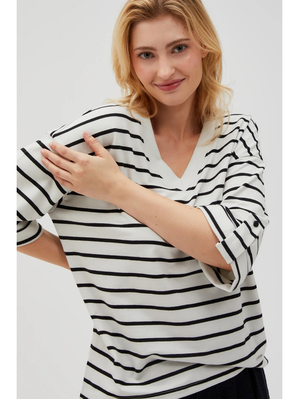 Moodo Fehér-fekete csíkos laza póló