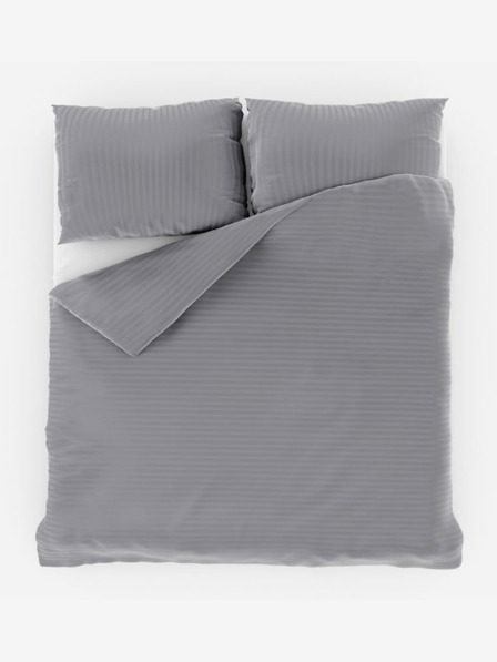 Kvalitex Francia szatén csíkos ágynemű 1+2, 200x200, 70x90cm világosszürke Kvalitex