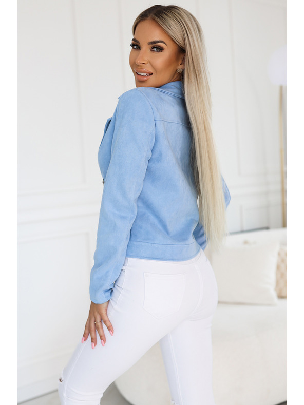 numoco Világoskék velúr motoros dzseki hosszú ujjakkal és cipzárakkal