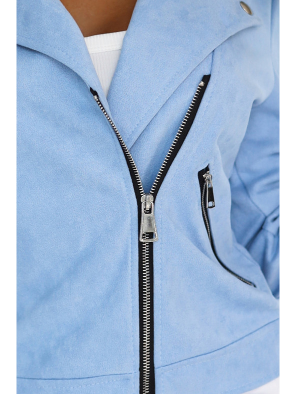 numoco Világoskék velúr motoros dzseki hosszú ujjakkal és cipzárakkal