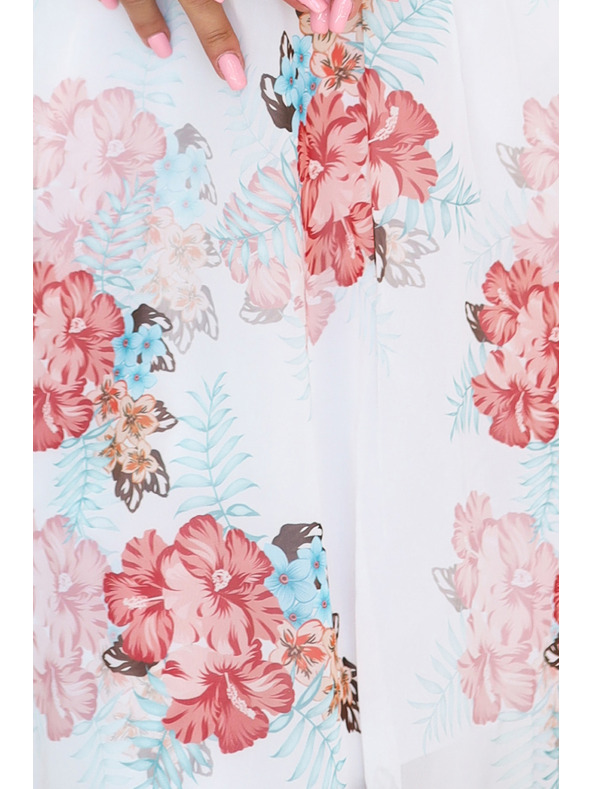 numoco Virágmintás selyem átlapolt ruha hosszú ujjakkal
