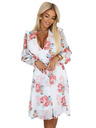 numoco Virágmintás selyem átlapolt ruha hosszú ujjakkal