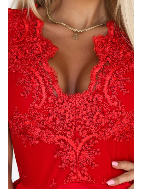 numoco Piros koktélruha CHARLOTTE csipkés nyakkivágással