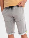 Ombre Clothing Férfi farmer rövidnadrág díszvarrással - világosszürke