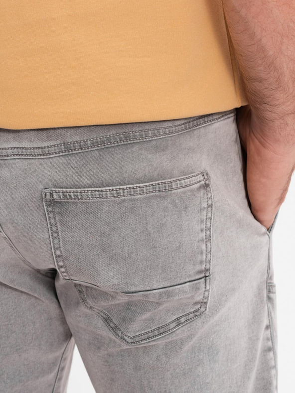 Ombre Clothing Férfi farmer rövidnadrág díszvarrással - világosszürke