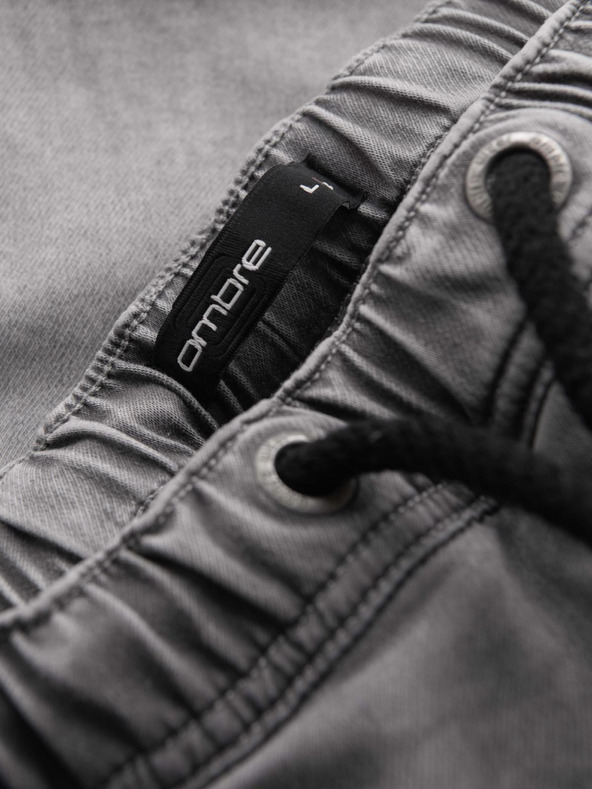 Ombre Clothing Férfi farmer rövidnadrág díszvarrással - világosszürke