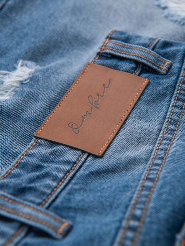 Ombre Clothing Férfi farmer rövidnadrág lyukakkal és szakadásokkal - kék