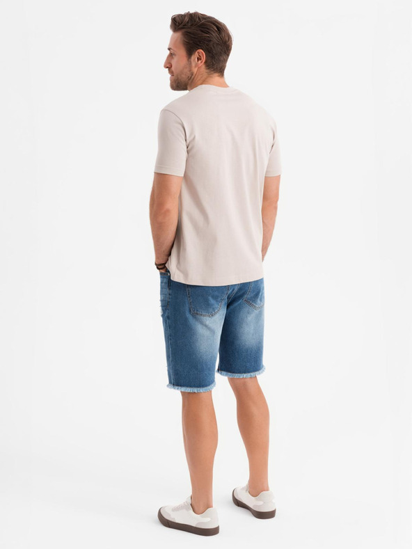 Ombre Clothing Férfi farmer rövidnadrág lyukakkal és szakadásokkal - kék