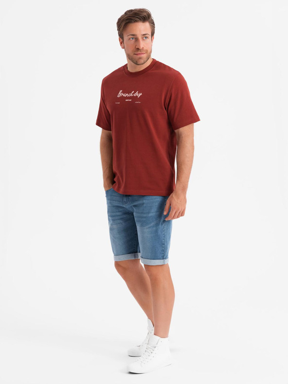 Ombre Clothing Férfi farmer rövidnadrág felhajtott szárral - kék