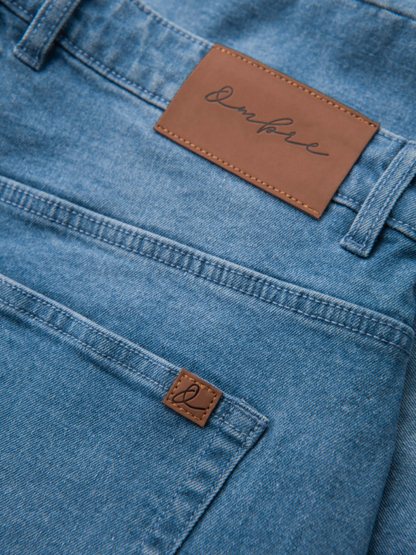 Ombre Clothing Férfi farmer rövidnadrág felhajtott szárral - kék