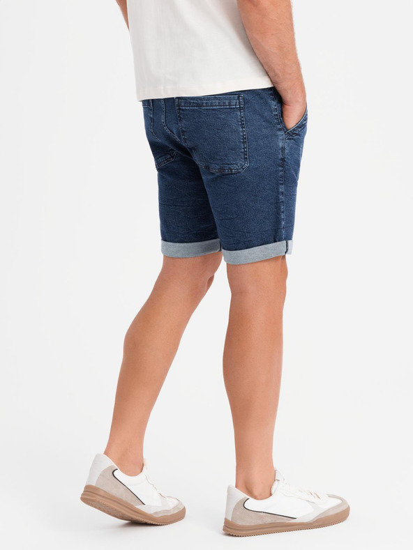 Ombre Clothing Férfi farmer rövidnadrág felhajtott szárral - sötétkék