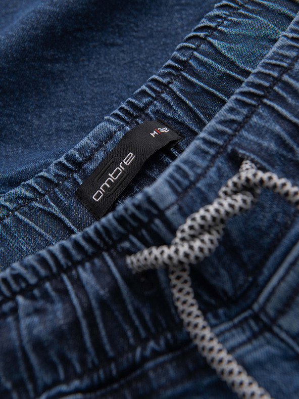 Ombre Clothing Férfi farmer rövidnadrág felhajtott szárral - sötétkék