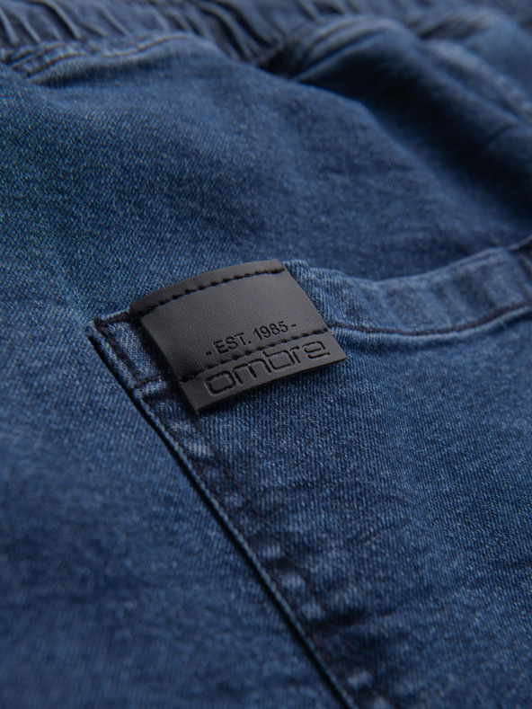 Ombre Clothing Férfi farmer rövidnadrág felhajtott szárral - sötétkék