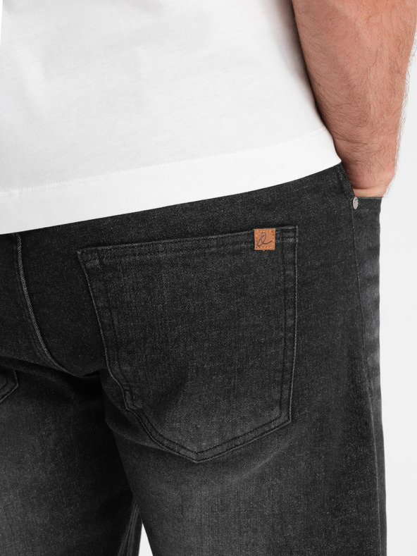 Ombre Clothing Férfi farmer rövidnadrág felhajtott szárral - fekete