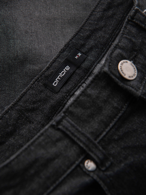 Ombre Clothing Férfi farmer rövidnadrág felhajtott szárral - fekete